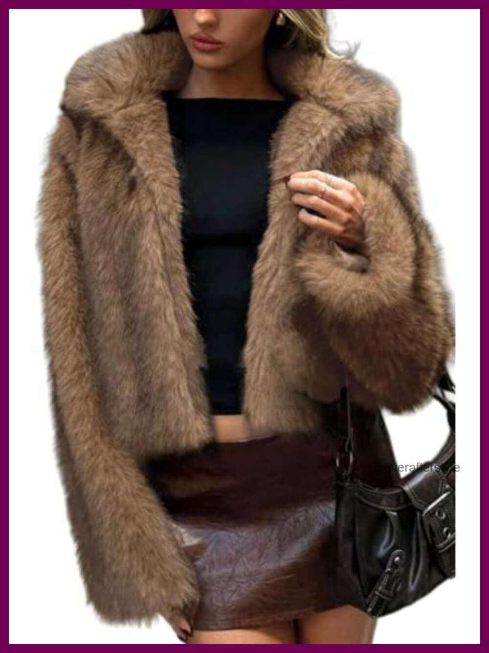 Two-Tone Faux Fur Coat Quilted Lined Lapel Collar Women's Winter Jacket